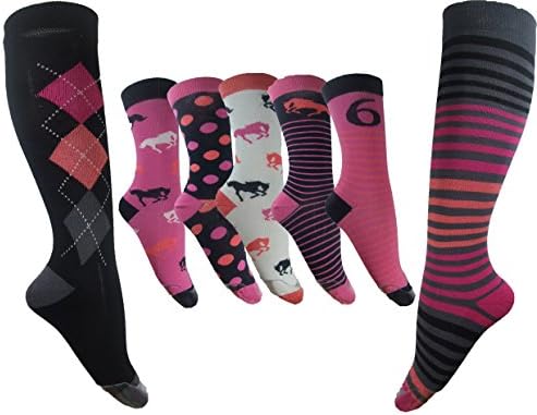 7 Pairs of Bamboo Equestrian Horse Riding Socks 5 x Crew &amp; 2 x Long Riding 5 Styles (Black)