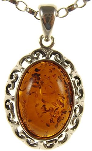 Baltic amber and sterling silver 925 antique style pendant necklace jewellery with 1mm Italian sterling silver 925 snake chain - 10 12 14 16 18 20 22 24 26 28 30 32 34 36 38 40"