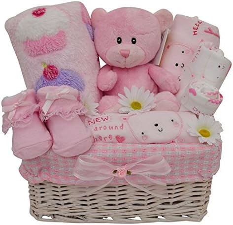 Beautiful Girls Pink Themed New Baby Gift Hamper/Basket with Clothing Set - with FAST &amp; FREE UK Delivery!