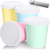 Nuenen 5 Pack Ice Cream Containers 1Qt Freezer Storage Tubs with Silicone Lids and Spoon for Homemade Ice Cream Reusable, Sor