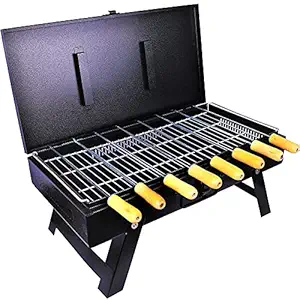 MAZORIA Briefcase Barbeque Grill Set For Home with 8 Skewer, 1 Mesh Grill & 3 Accessories