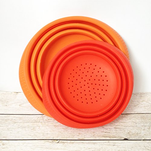 Faltbarer Platin-Silikonseiher (Ø18 cm, 2L, Große: Medium) Hohe Qualität aus 100% Platin-Silikon, Falbarer Seiher, Sieb Faltbar, Küchensieb, Abtropfsieb, Silikonsieb, Collapsible Silicone Colander, Strainer, 18 x 18 cm (Medium – Orange) - 7