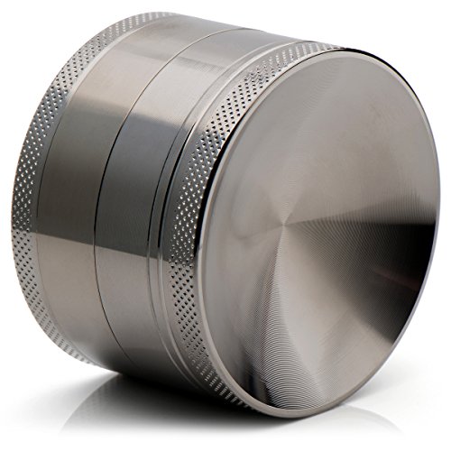 ATA® Premium Aluminium Pollen Grinder Crusher für getrocknete Tabak, Herb, Kräuter, Gewürze, Ø63mm, 4-teiliges Set mit Mini-Scraper, Silber - 2