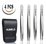 Pinzetten Set 4 Stücke Profi-Edelstahl mit Reisetasche...