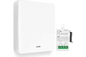 DieseRC Interruttore per Luci Senza Fili, Interruttore Trasmettitore RF per Pannello da Parete 86 e Controller Ricevitore Relè di 10 A, per Luci Fino a 1500 W