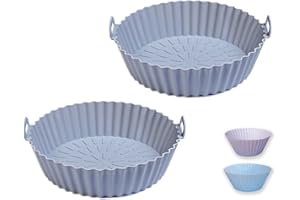 MIR & MAD® 2PCS Air Fryer Silicone Liner & 2 Cupcake Liners | 8 Inch Round Food Safe Non Stick Reusable Silicone Air Fryer Liner | Air Fryer Accessory (Grey & Grey)