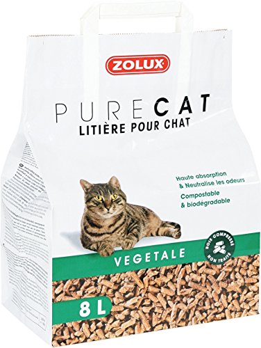 Litière pour chat PURE CAT végétale bois compressé non traité 8 L haute absorption, neutralise les odeurs