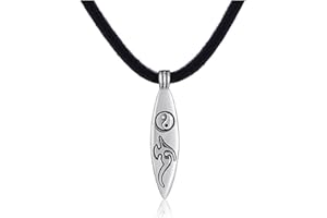 DonDon Collana da uomo in pelle da 50 cm e ciondolo Yin Yang Surfboard in acciaio inox confezionato in un sacchetto di velluto nero, Pelle