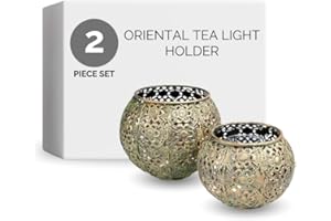 Flanacom Premium Windlicht - 2 Set - Schwarz Gold - Teelichter - Teelichtgläser Windlicht - Orientalisches Teelicht - Marokkanische Teelichtgläser