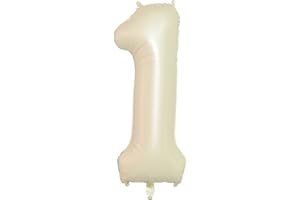 SOWIDE Beige 40 Inch Number 1 Balloon,Large Self Inflating Cream Foil Number Balloons 0-9 for Boys Girls,White Sand One Balloons for Birthday Party Decorations Supplies