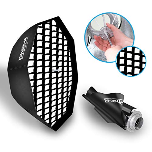 Phot-R Profesional 95 cm/cm Octagon Softbox Reflector con Bowens S-Type Anillo de Velocidad y de Abeja - Negro