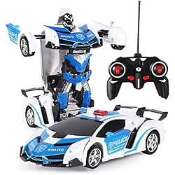 Volwco Voiture télécommandée pour Robot 2 en 1 Modèles RC Déformation Véhicules Robot Jouets avec Sons et lumières pour Enfants garçons Filles Cadeau d'anniversaire