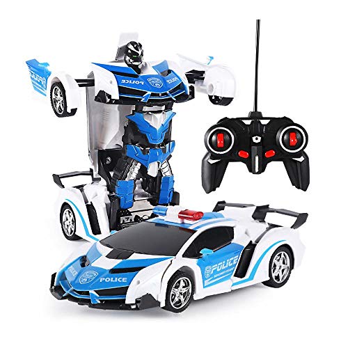 Volwco Voiture télécommandée pour Robot 2 en 1 Modèles RC Déformation Véhicules Robot Jouets avec Sons et lumières pour Enfants garçons Filles Cadeau d'anniversaire