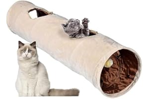 SHARHARGE Tunnel dritto per gatti, per interni, tunnel gioco per gatti, pieghevole, in peluche, con pallina, per interni, cuccioli, conigli, conigli e cani di piccola taglia (beige, 120 x 25,4 cm)