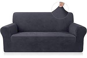 FreeBiz Sofa Covers 2 Seater Elastic Fabric Slipcovers Stretch Couch Slip Cover Plush Protector for Kids Pets Living Room Grey