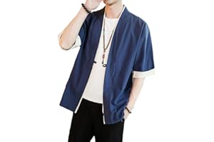 PENGGENGA Uomo Cappotto Kimono Giapponese Mens Vintage Cloak Cotton Linen Blends Loose Fit Short Coat Jacket Cardigan