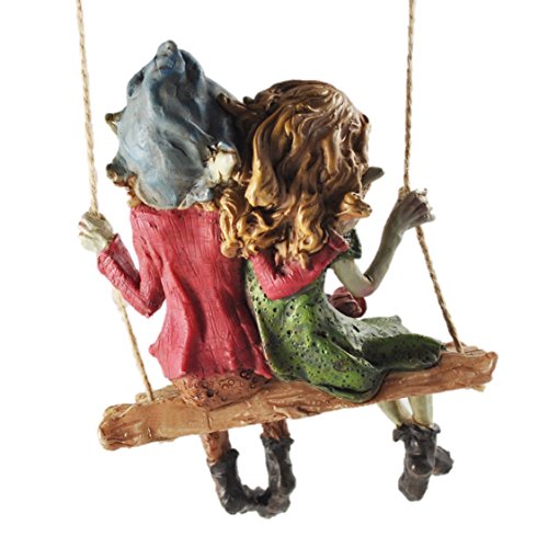 Deko-Element Elfenpaar auf Schaukel, zum Aufhängen, hochwertiger Gartenschmuck, Höhe 12 cm - 2