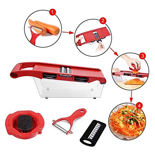 Preisvergleich Produktbild Gemüseschneidfutter aus Edelstahl mit 5 professionellen Mandolinenblättern, herausnehmbar, Kartoffelschneider, manueller Schnitt, Hobel, Cutter