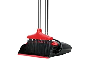 JIUNENG Pelle et balayette, balayette Ensemble, Pelle et Balai avec Long Manche réglable, pour Jardin intérieur et extérieur Salon Balcon Cuisine Bureau, Noir et Rouge