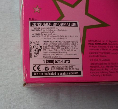 Barbie Special Edition University Miami Cheerleader Barbie Doll By Mattel in 1996 - The box is in poor condition