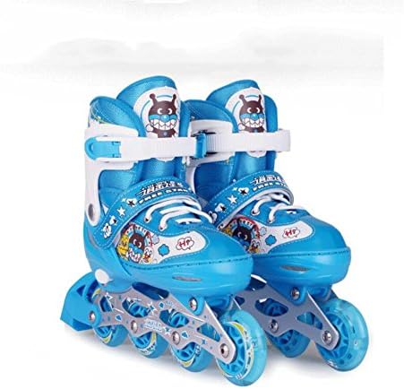 liubingxie Children Flash Skates Single Row Adjustable Size Roller Skates Quad Boots Skating Set With Knee/Elbow/Guard/Hat, blue, S