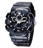 Panegy Jungen Armbanduhr Studenten LED Sportuhr mit leuchtziffern Kunststoffe Armbanduhren Tarnung Multifunktion 3ATM Wasserdicht Digitaluhr Stoppuhr mit Kalender Wecker Chronograph - Schwarz