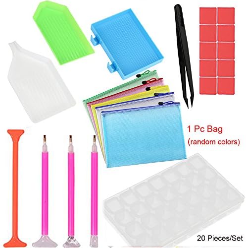 Malloom 2018 New 20 Pieces DIY Diamond Painting Cross Stitch Tool Set Including Diamond Stitch Pen, Tweezers, Glue, Plastic Tray and Diamond Embroidery Box for DIY Art Craft