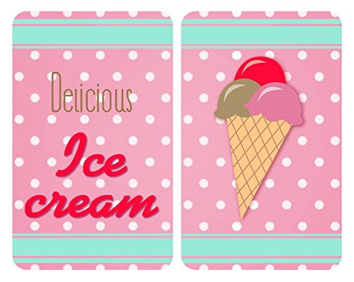 Wenko 2521495100 Herdabdeckplatte Universal Ice Cream 2er Set, Kochplattenabdeckung und Schneidebrett für alle Herdarten, Gehärtetes Glas, multicolor, 52 x 30 x 4.5 cm
