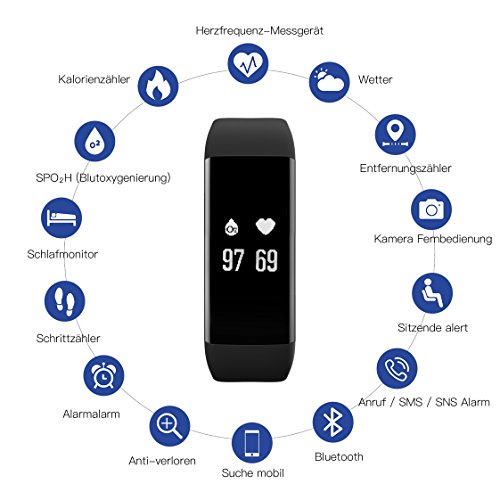 Herzfrequenz Fitness armband BAIHE Bluetooth 4.0 Smart Armband Schrittzähler Herzfrequenz-Monitor Fitness Tracker Puls Schlaftracker Pedometer Schlafanalyse Aktivitätstracker Kalorienzähler SMS Anrufe für Android und iOS Smart Phones - 2