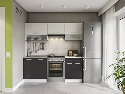 ELDORADO-MÖBEL KÜCHE LUX 200 CM SCHWARZ KÜCHENZEILE KÜCHENBLOCK EINBAUKÜCHE KOMPLETTKÜCHE ELDORADO-MÖBEL KÜCHE LUX 200 CM SCHWARZ KÜCHENZEILE KÜCHENBLOCK EINBAUKÜCHE KOMPLETTKÜCHE