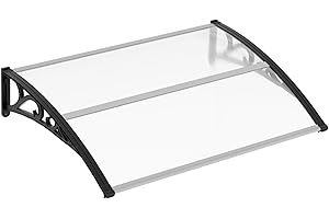 Jiubiaz Tettoia per porta di casa 150 x 100 cm in policarbonato tettoia da 5 mm supporto in PP tetto ad arco trasparente estremamente resistente alle intemperie protegge da pioggia neve e raggi UV