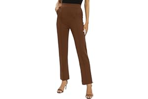 EXCHIC Donne Ufficio Casual Elastico Alta Vita Gamba Dritta Pantaloni con Tasche