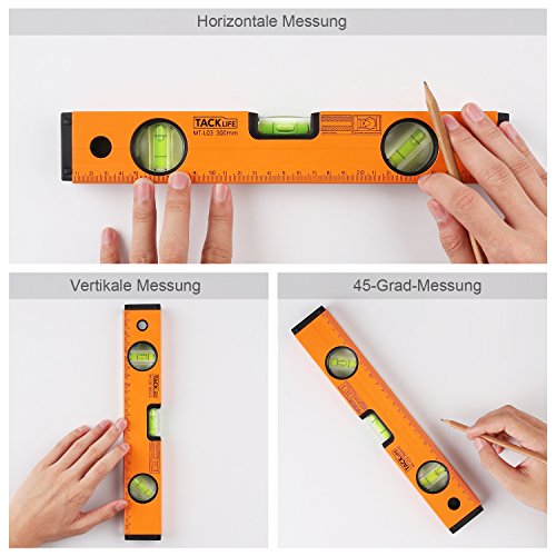 Tacklife MT-L03 Klassischer Wasserwaage mit Magnet und horizontaler, vertikaler und 45-Grad-Libelle ( Genauigkeit: 0.75 mm / m Größe: 300 mm) - 3
