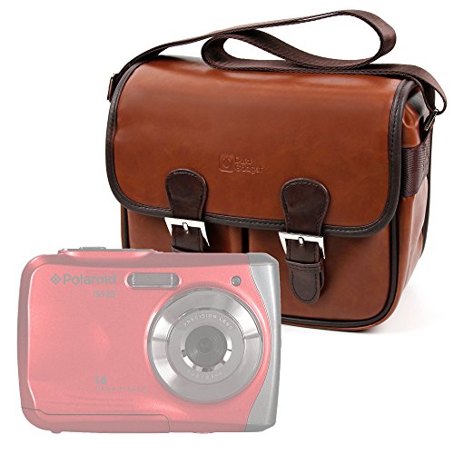 DURAGADGET Bolsa Profesional para cámara Polaroid IS525, IX6038, IX828, Izone iE877, Snap Touch | Express Panda SLR HD 720P Marrón, con Compartimentos