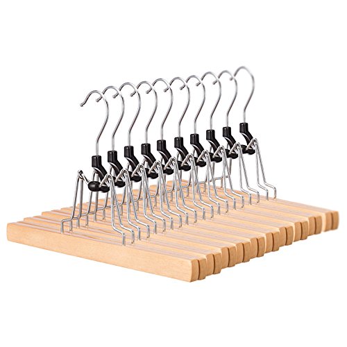 Pre&Mium 20 Stück Hosenspanner Kleiderbügel Holz Hosenbügel mit Rutschfest Hosenklemmbügel Hosenhalter, 360 Grad drehbar