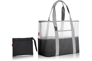 YOOFAN Torba plażowa - siatkowa mokra sportowa torba na ramię wodoodporna torba na zakupy na rodzinne wakacje piknik basen dzieci piasek zabawki organizer torba do przechowywania artykułów spożywczych