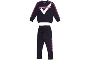 givova - Tuta sportiva invernale per Bambina Ragazza in Cotone felpato, con felpa a girocollo, stampa frontale glitter, pantalone elasticizzato, disponibile nella variante fucsia e nero