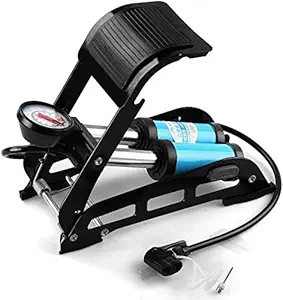 FIZLOZ Aluminum Alloy MTB Motorcycle Car Basketball Foot Air Pump High-Pressure Steel No-Slip Bike Inflatable Black (Black & Blue)