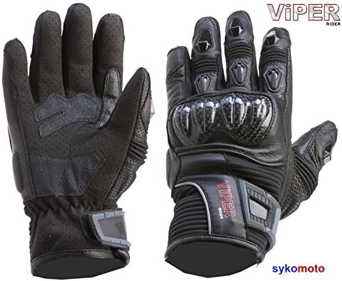 Viper Rider Viera Summer Leather Textile Short Sports Racing Rubber Knuckles Gloves Black … (M)