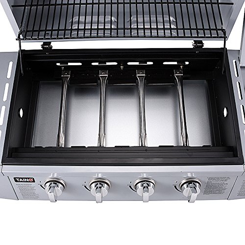 TAINO® Gasgrill BBQ Grillwagen wahlweise im Set mit Zubehör 4 Edelstahl-Brenner 1 Seitenkocher Gas-Grill TÜV Farbe Silber (4+1) (Gasgrill 4+1) - 8