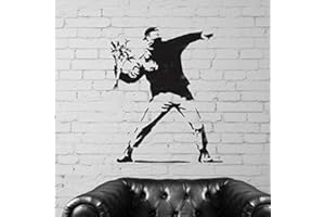 Ideal Stencils Banksy Fleur Lanceur Réplique Pochoir XXL/ 77x93cm - Mylar 190 microns - Réutilisable - Décor Maison & Art Artisanat Peinture - Semi Transparent - Banksy Flower Thrower Stencil