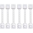 H&A Baby Safety Locks, Adjustable Child Safety Strap Locks with Strong 3M Adhesive for Baby Proofing Cabinet, Drawer, Fridge, Oven, Toilet, Door & Window (White, 6-Pack)