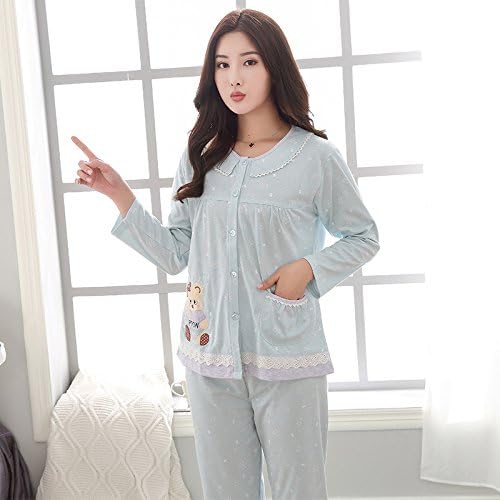 XHO Autumn and Winter Pajamas Ladies Cardigan Round Neck Long-Sleeved Middle-Aged Home Service,B,XL