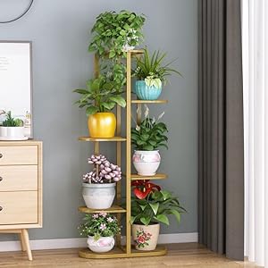 Bee Creative A Trendy Ultra Luxury Metal 6 Tier 7 Potted Plant Stand Multiple Flower Pot Holder Display For Indoor Outdoor Size- Hxl 41X18 Inch (Gold, Corner Shelf) - Free Standing