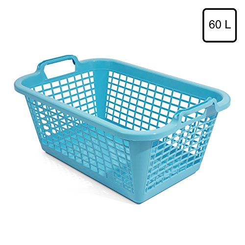 60L Wäschekorb Wäschebox von OKT blau Kunststoff Tragegriffe Sammelkorb Wäschesammler - 3
