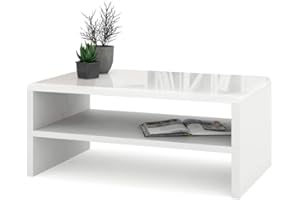 ‎ALL4ALL All4All Couchtisch Riva - Kleiner Kaffeetisch - Wohnzimmertisch – Sofatisch mit Ablagen - kompakte Größe - Sofatisch - 100x60cm - 05 - Weiß Hochglanz + Weiß matt