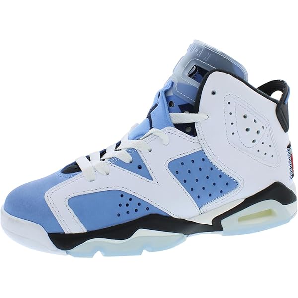 white and blue air jordan 6