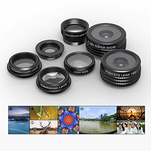 Apexel tel  fono c  mara lente 7  en 1  lente Kit 198  grado ojo de pez Lente   0 36  x Super gran angular lente   2  x teleobjetivo   lente gran angular 0 63  x y 15  x lente macro   CPL lente   Caleidoscopio para iphone ipad samsung huawei y m  s Android Smartphone y Tablet