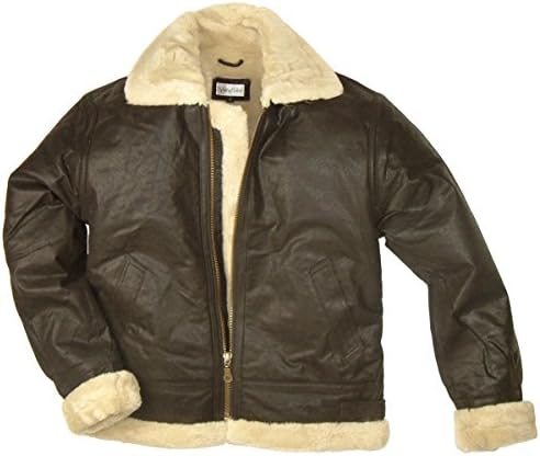 Leather Flying Jacket with Faux Fur Lining Aviation Bomber Style (small)