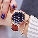 GRCSGL Uhr Mädchen Fashion Starry Sky Star Wasserdichte Damenuhr, 8187 - Rosy Gold Red Belt